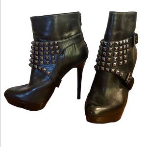 Michael Kors Black Platform Stiletto Boots Detachable Studded Belted Size 8.5
